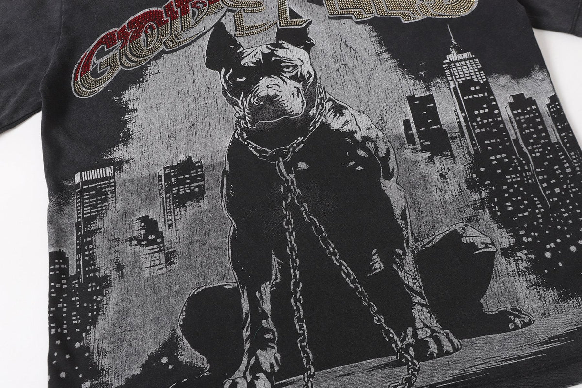 Godspeed Dog Graphic Distressed Sleeve T-Shirt — detail